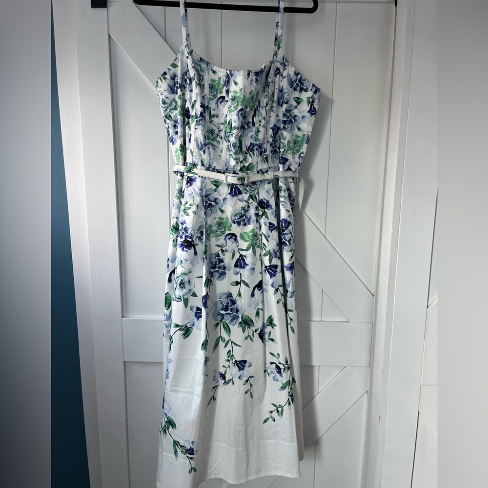 White House Black Market Sleeveless Pleated Belted Floral Midi Dress - 18